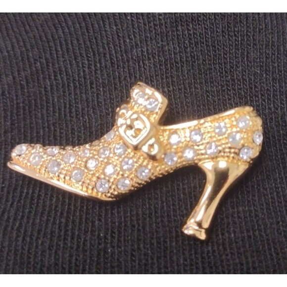 Goldtone High Heel Brooch with Swarovski Crystals - Picture 3 of 5